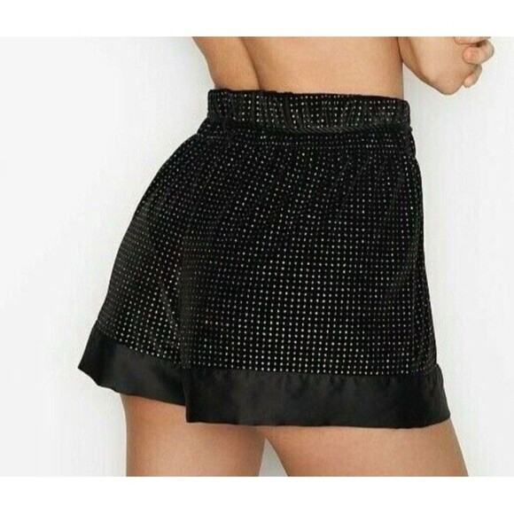 VICTORIA'S SECRET Glitter Velvet Sleep Shorts Black Medium High Elastic Waist - Picture 2 of 9